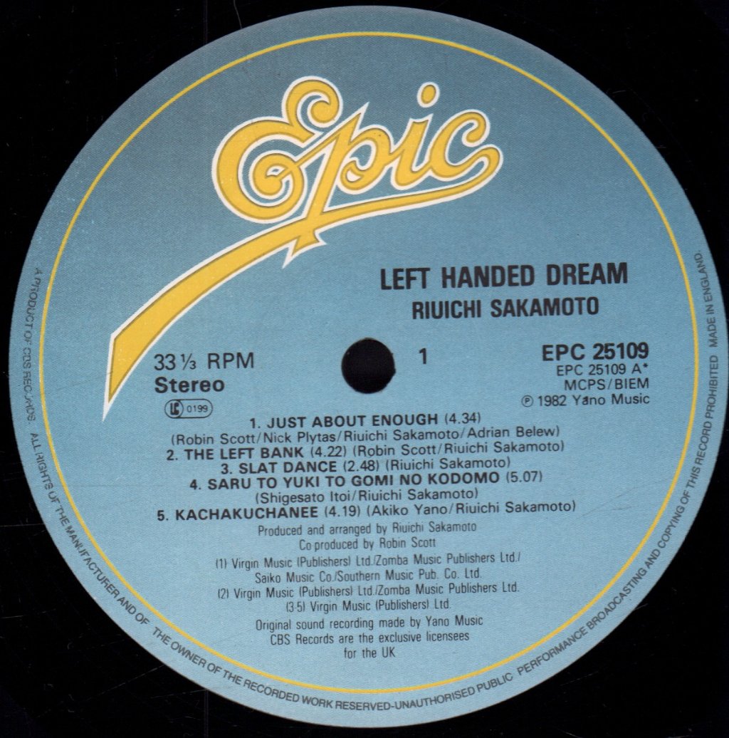 Riuichi Sakamoto Featuring Robin Scott - Left Handed Dream - Lp