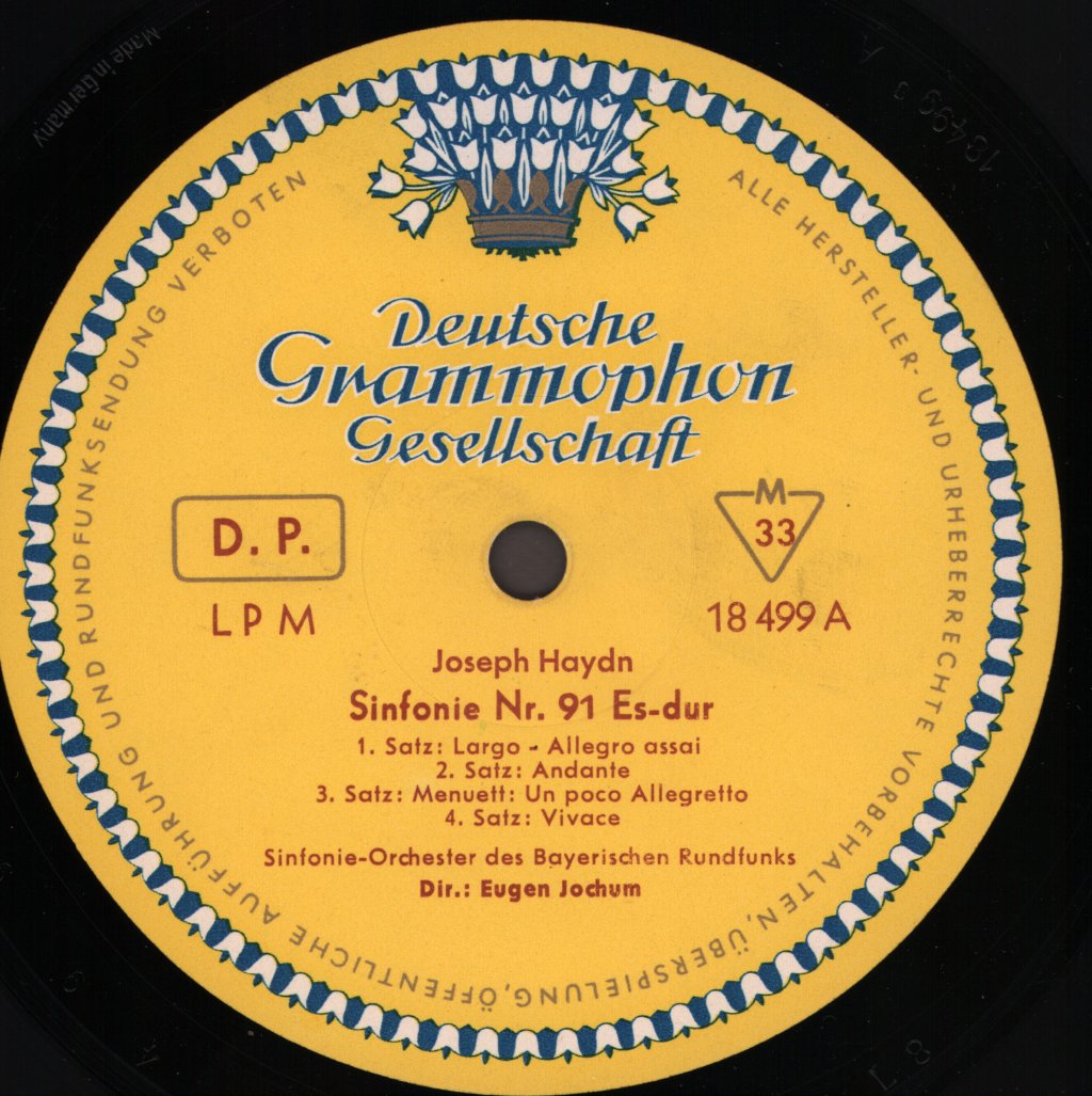Eugen Jochum / Bavarian Radio Symphony Orchestra - Joseph Haydn - Symphony No. 91 Eb major  / Symphony No. 103 Es-dur (Mit Dem Paukenwirbel) - Lp