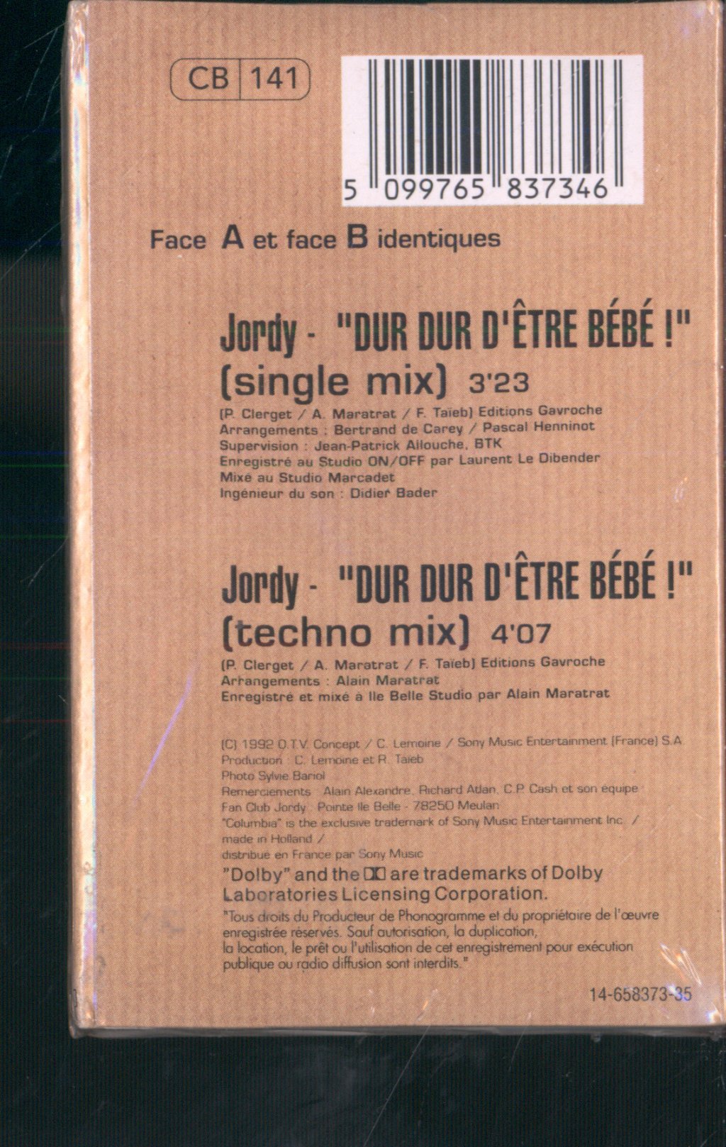 Jordy - Dur Dur D'être Bébé! - Cassette