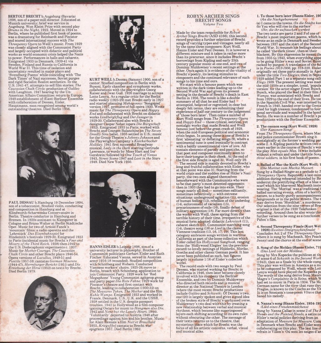 Robyn Archer - Sings Brecht Volume 2 - Lp
