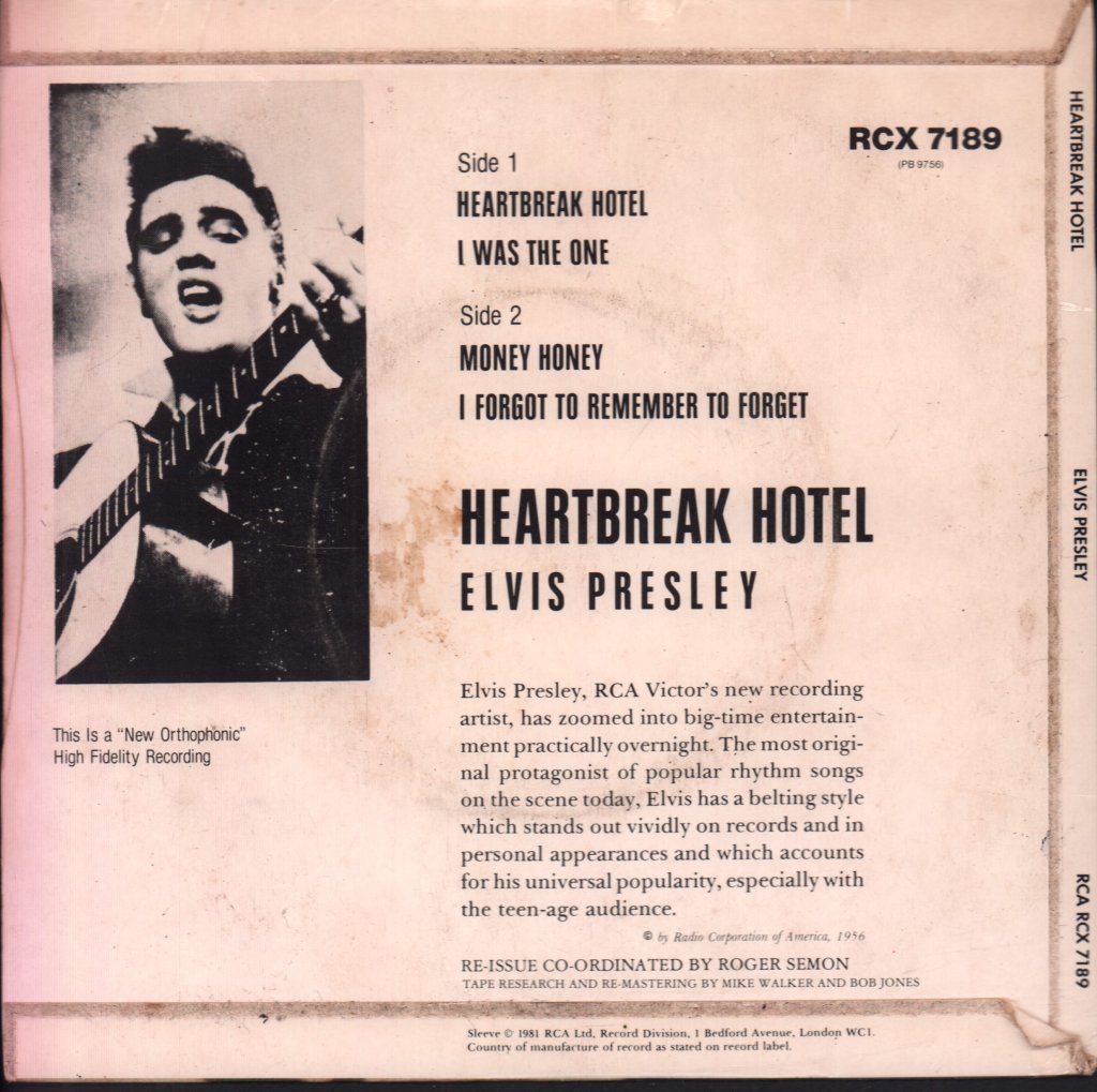 Elvis Presley - Heartbreak Hotel - 7 Inch