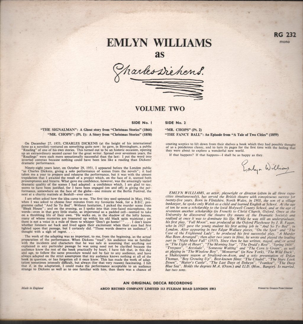 Emlyn Williams - As Charles Dickens Volume 2 - Lp