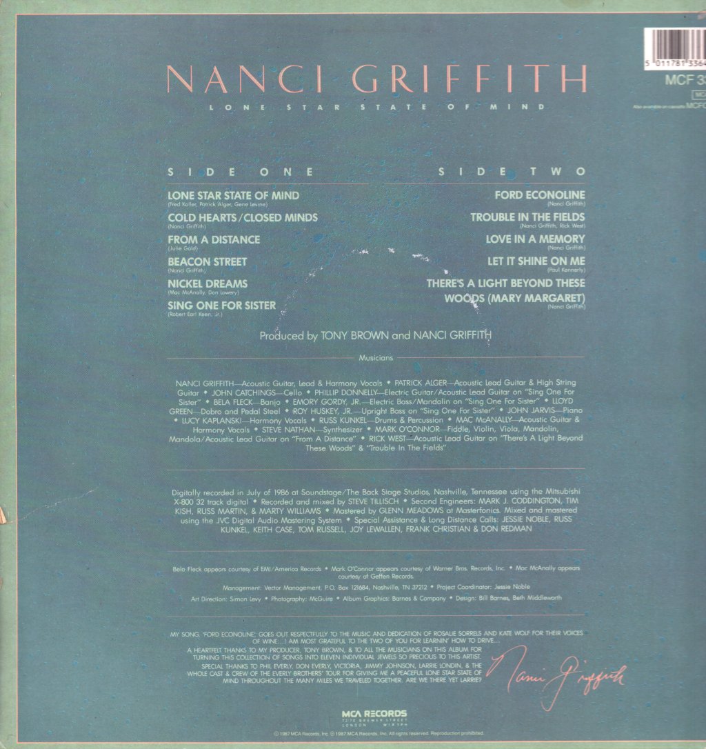 Nanci Griffith - Lone Star State Of Mind - Lp