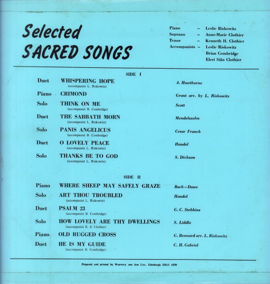 Anne-Marie Clothier / Kenneth H. Clothier - Selected Sacred Songs - Lp