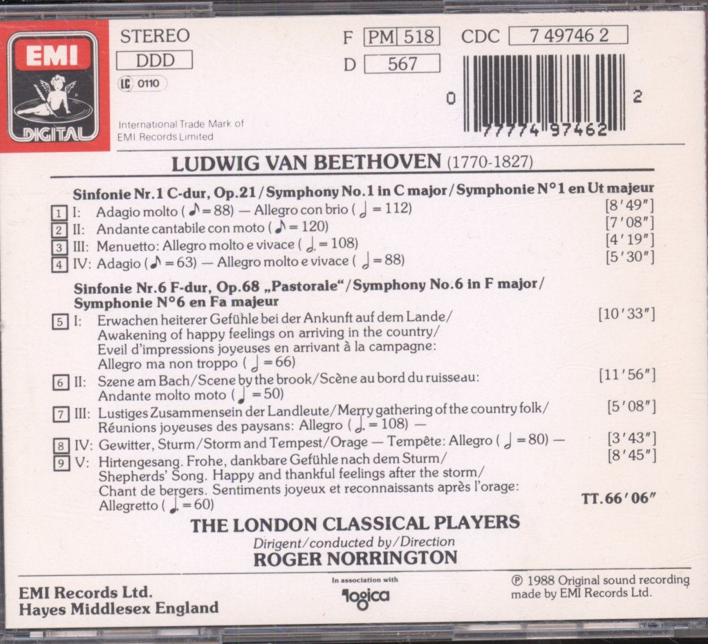 London Classical Players, Roger Norrington - Beethoven -Sinfonien = Symphonies 1 & 6 "Pastorale" - Cd