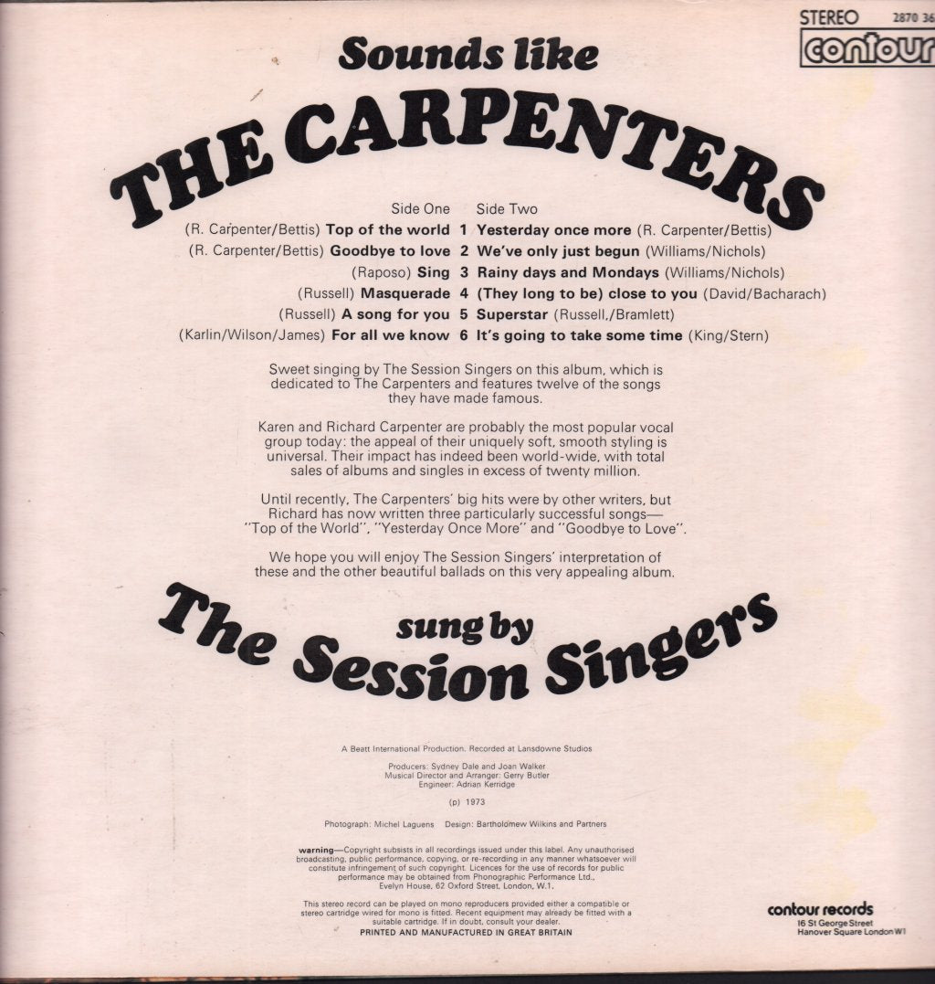 Session Singers - Sounds Like The Carpenters - Lp