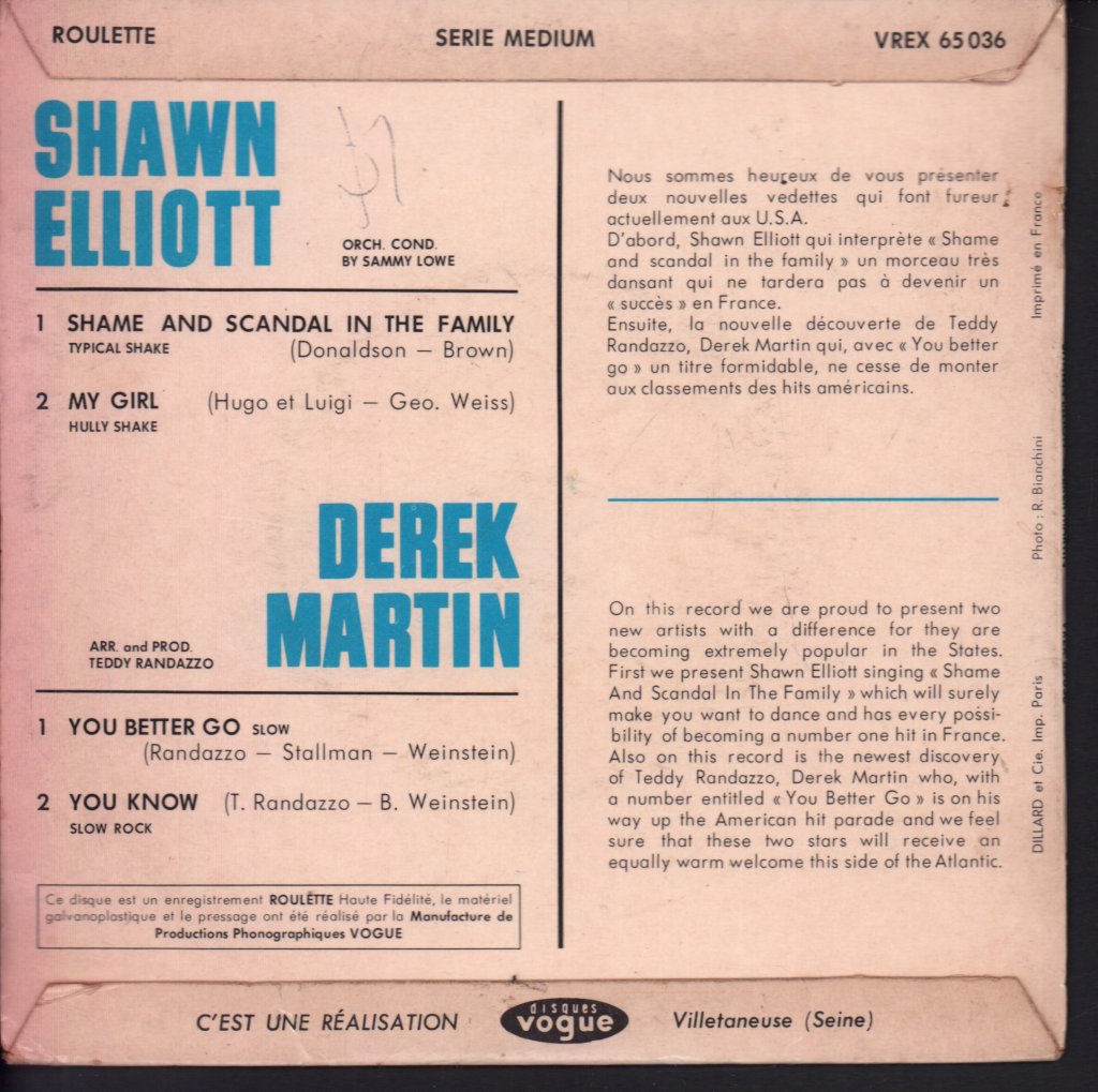 Shawn Elliott / Derek Martin - Shame And Scandal In The Family / You Better Go - 7 Inch