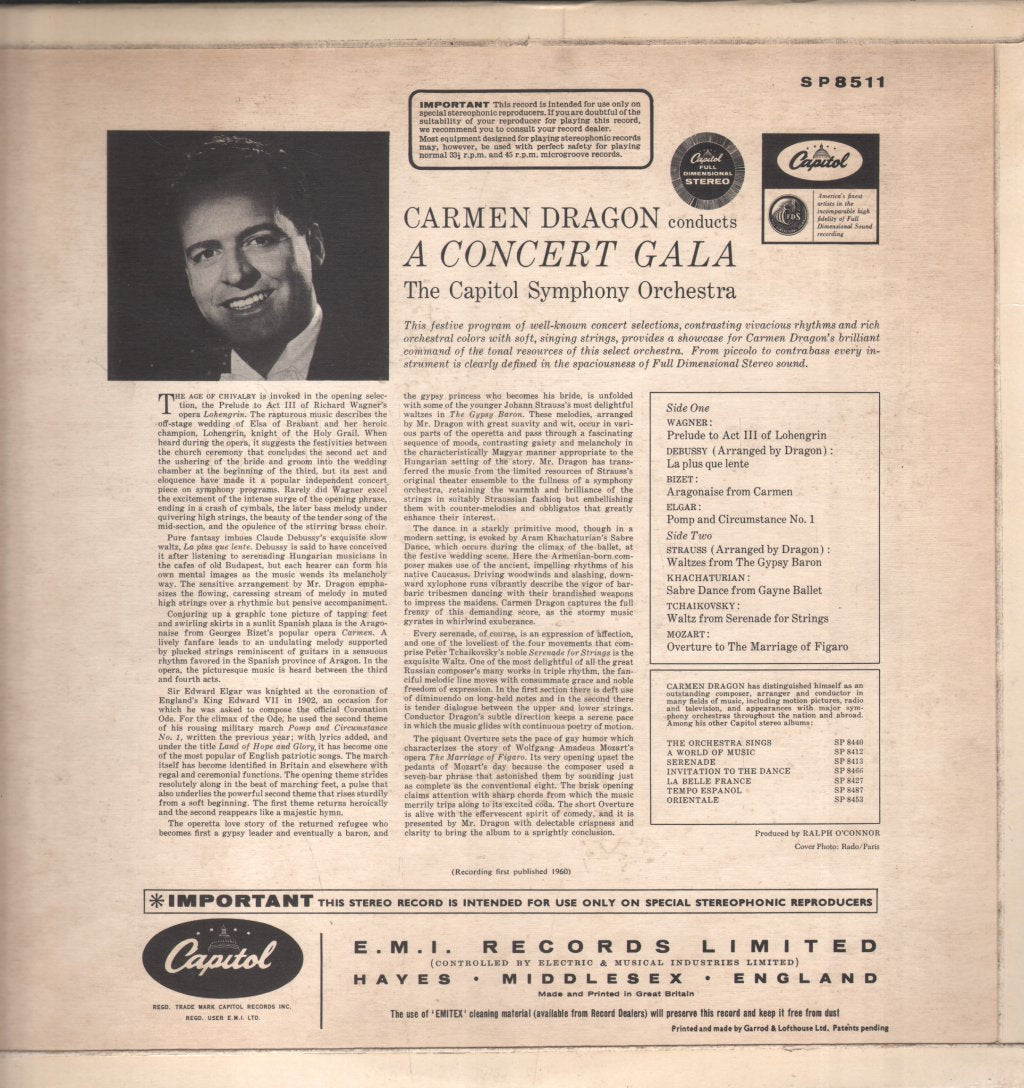 Carmen Dragon / Capitol Symphony Orchestra - Carmen Dragon Conducts A Concert Gala - Lp