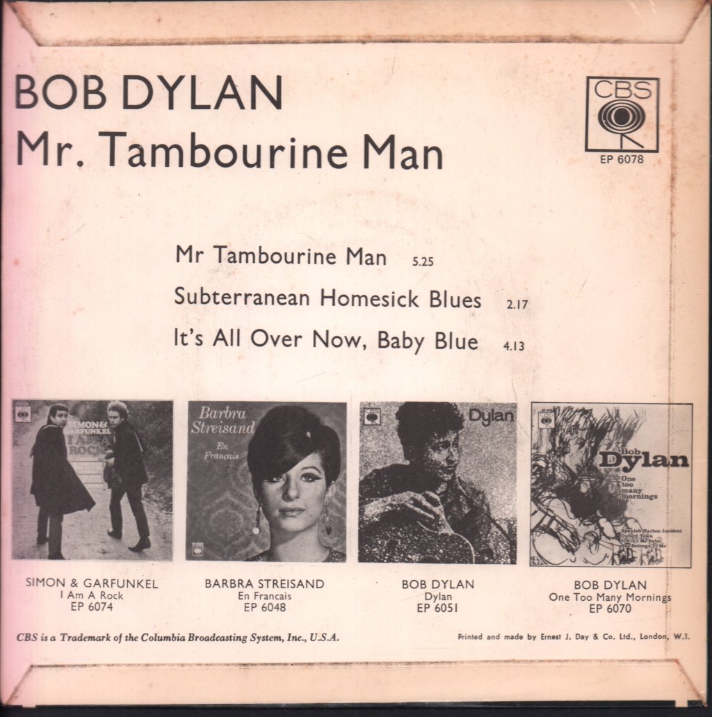 Bob Dylan - Mr. Tambourine Man - 7 Inch