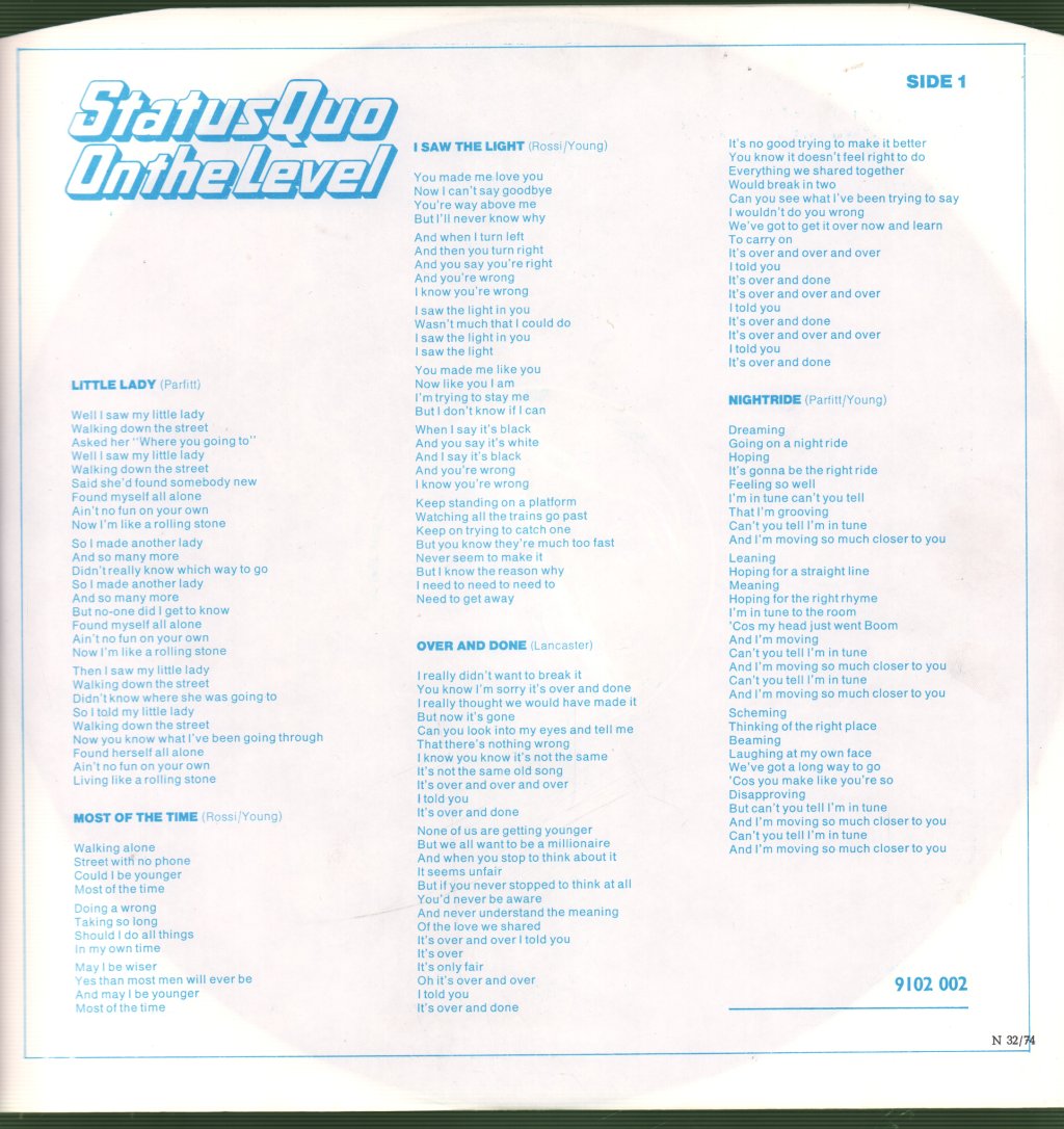 Status Quo - On The Level - Lp