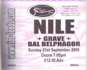 Nile/Grave/Bal Bel Belphagor - Rios Leeds 21St September 2008 - Ticket