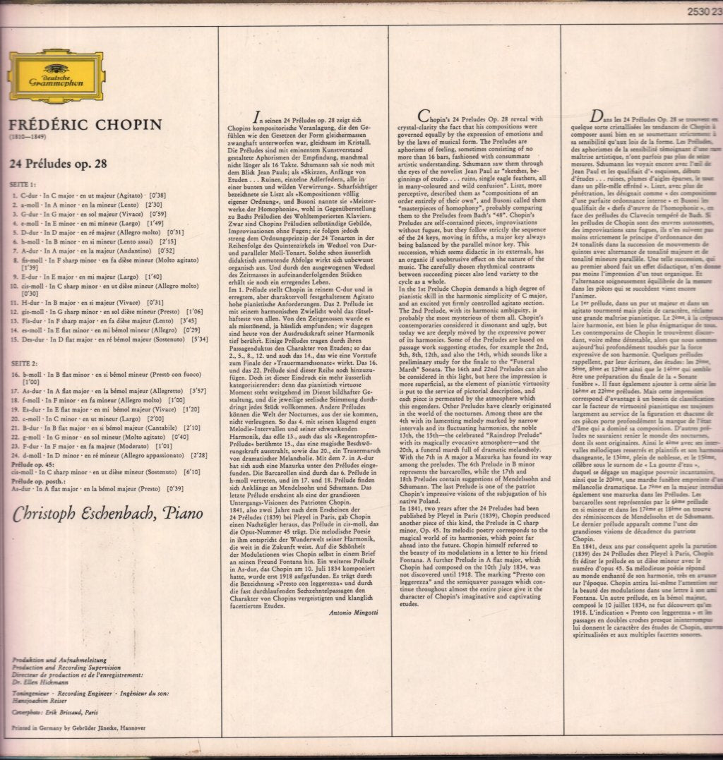 Christoph Eschenbach - chopin Préludes - Lp