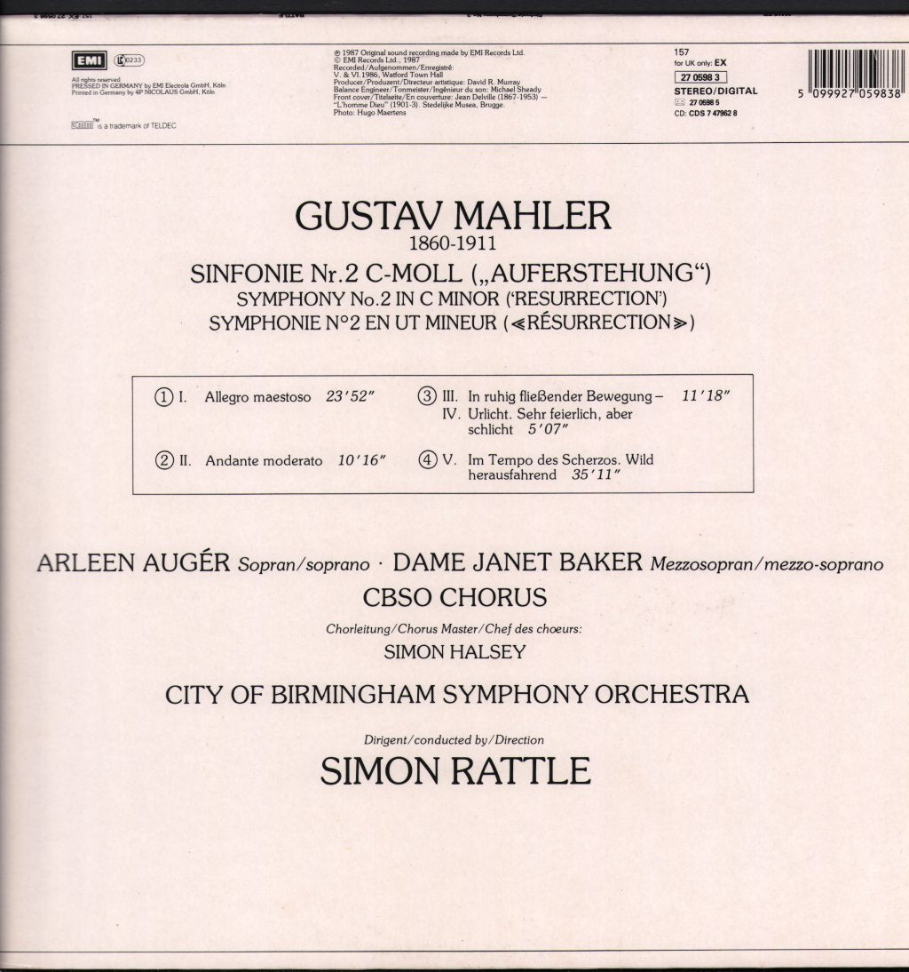 Simon Rattle / City Of Birmingham Symphony Orchestra - Mahler Sinfonie No.2 - Double Lp