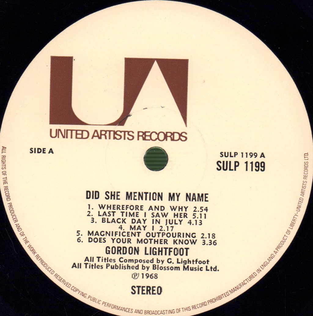 Gordon Lightfoot - Did She Mention My Name - Lp