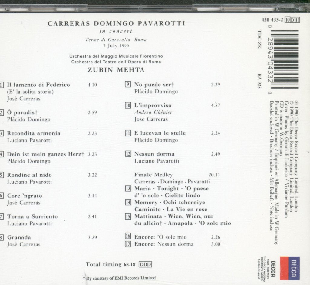 Carreras Domingo Pavarotti - In Concert - Cd