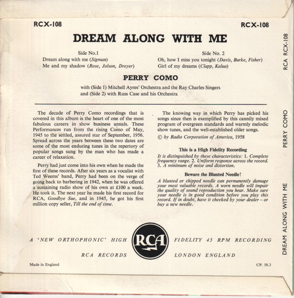 Perry Como - Dream Along With Me - 7 Inch