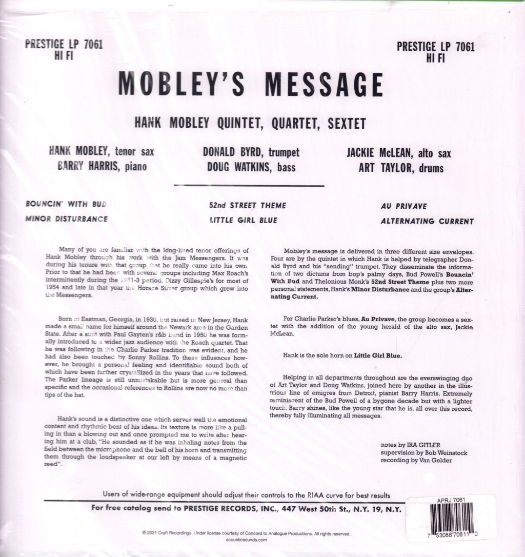 Hank Mobley - Mobley's Message - Lp