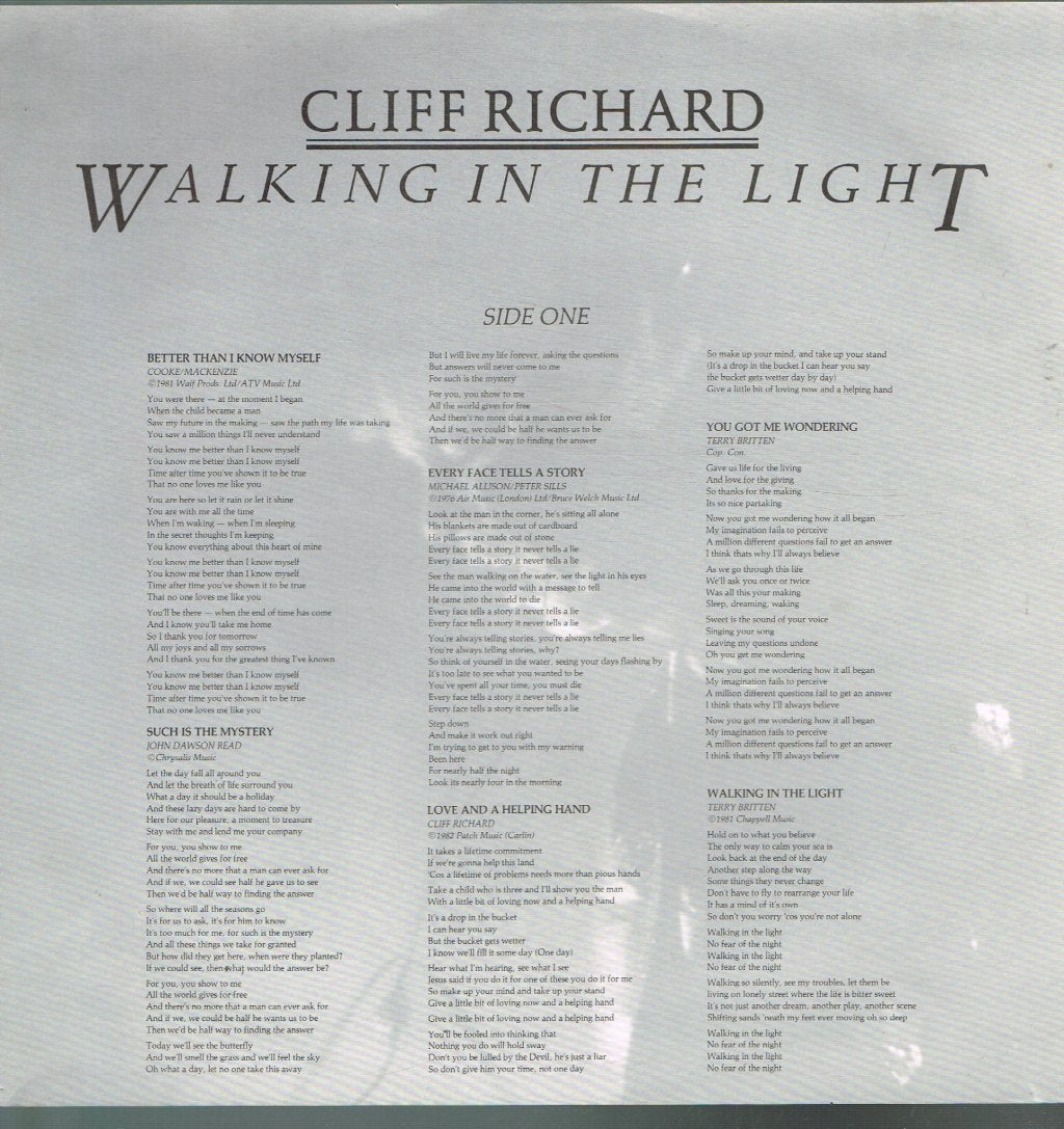 Cliff Richard - Walking In The Light - Lp