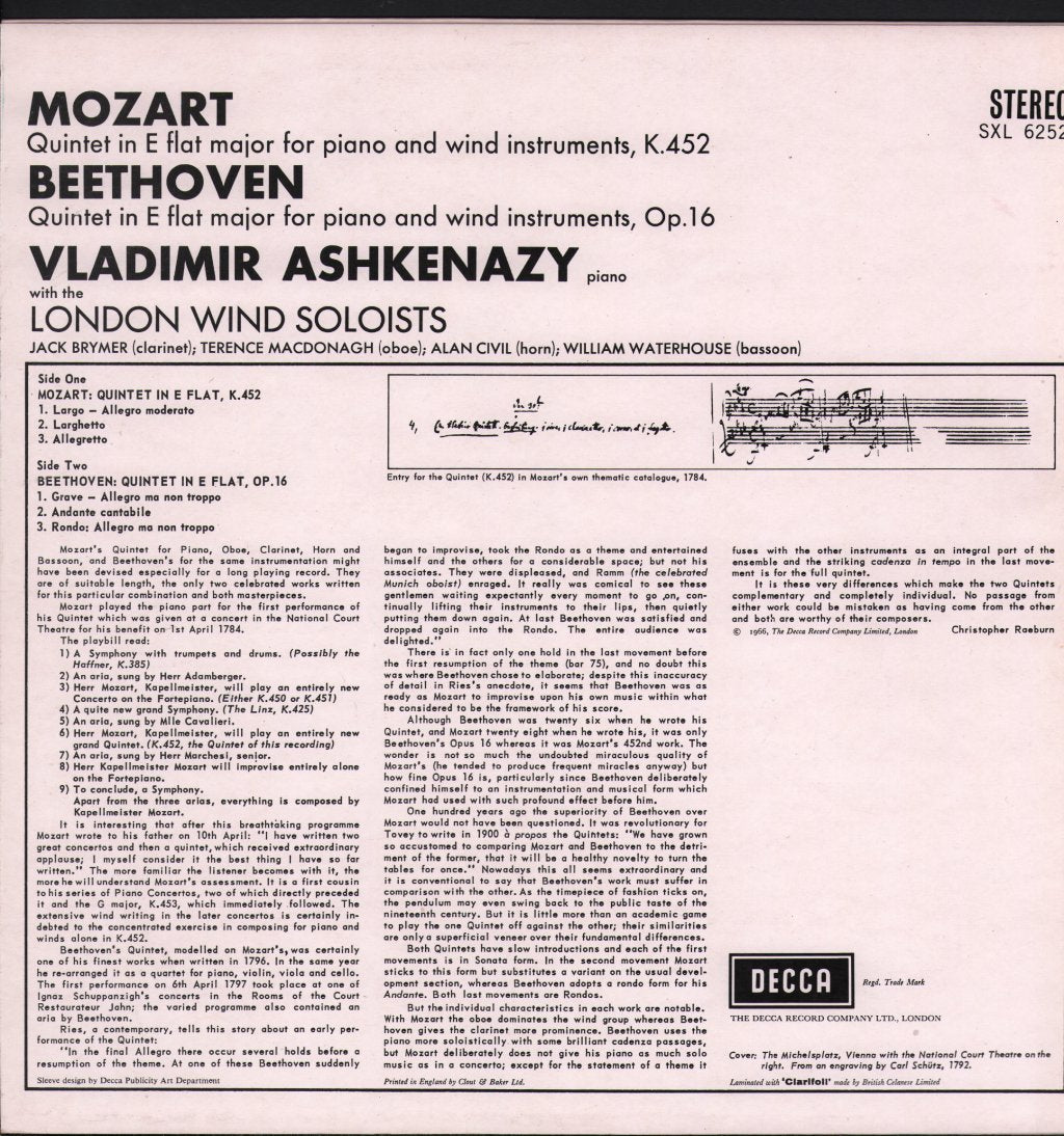 Vladimir Ashkenazy - Mozart / Beethoven Quintet In E Flat - Lp
