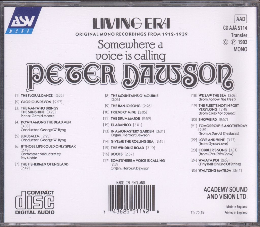 Peter Dawson - Somewhere A Voice Is Calling - Cd