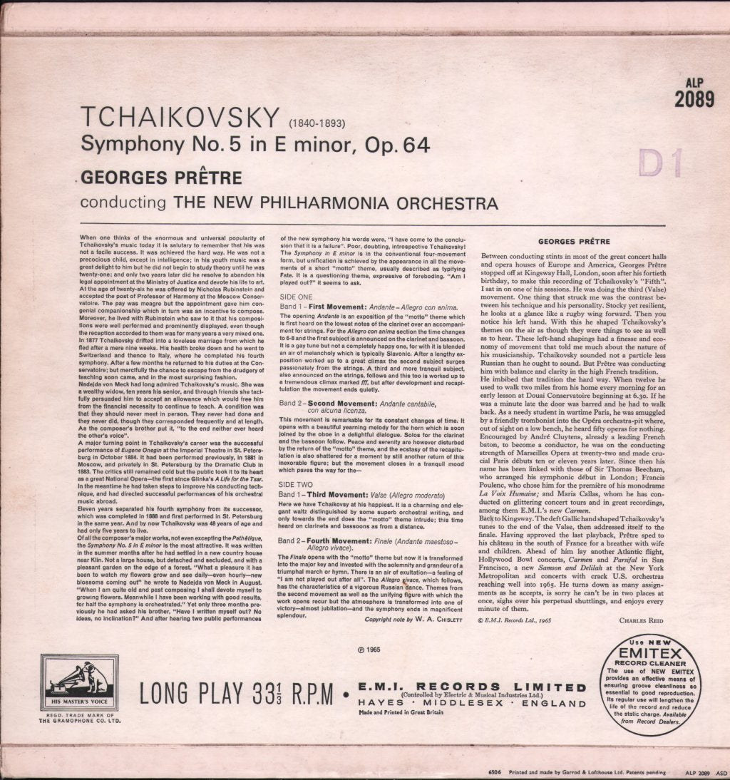 Georges Pretre / New Philharmonia Orchestra - Tchaikovsky - Symphony No. 5 In E Minor - Lp