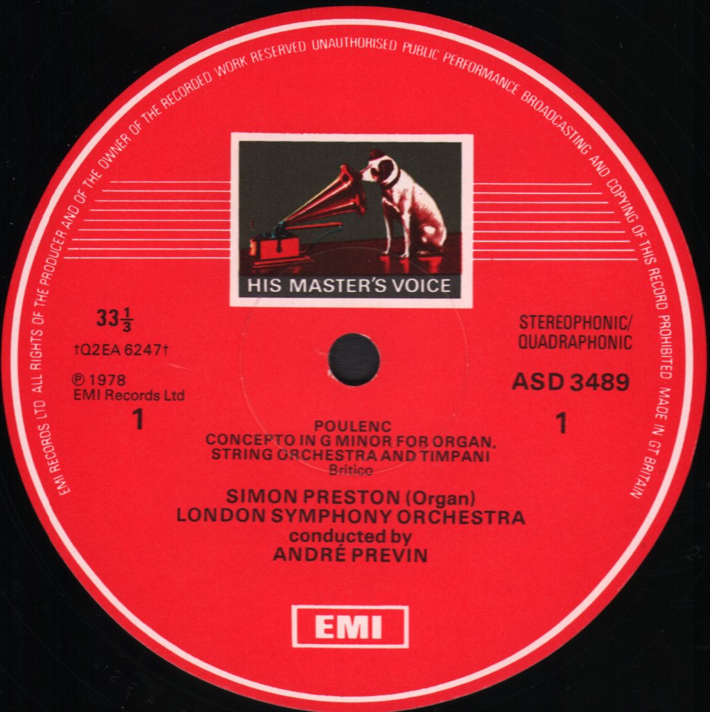 Simon Preston / Andre Previn / London Symphony Orchestra - Poulenc - Concerto For Organ, Strings & Timpani / Concert Champêtre For Harpsichord & Orchestra - Lp