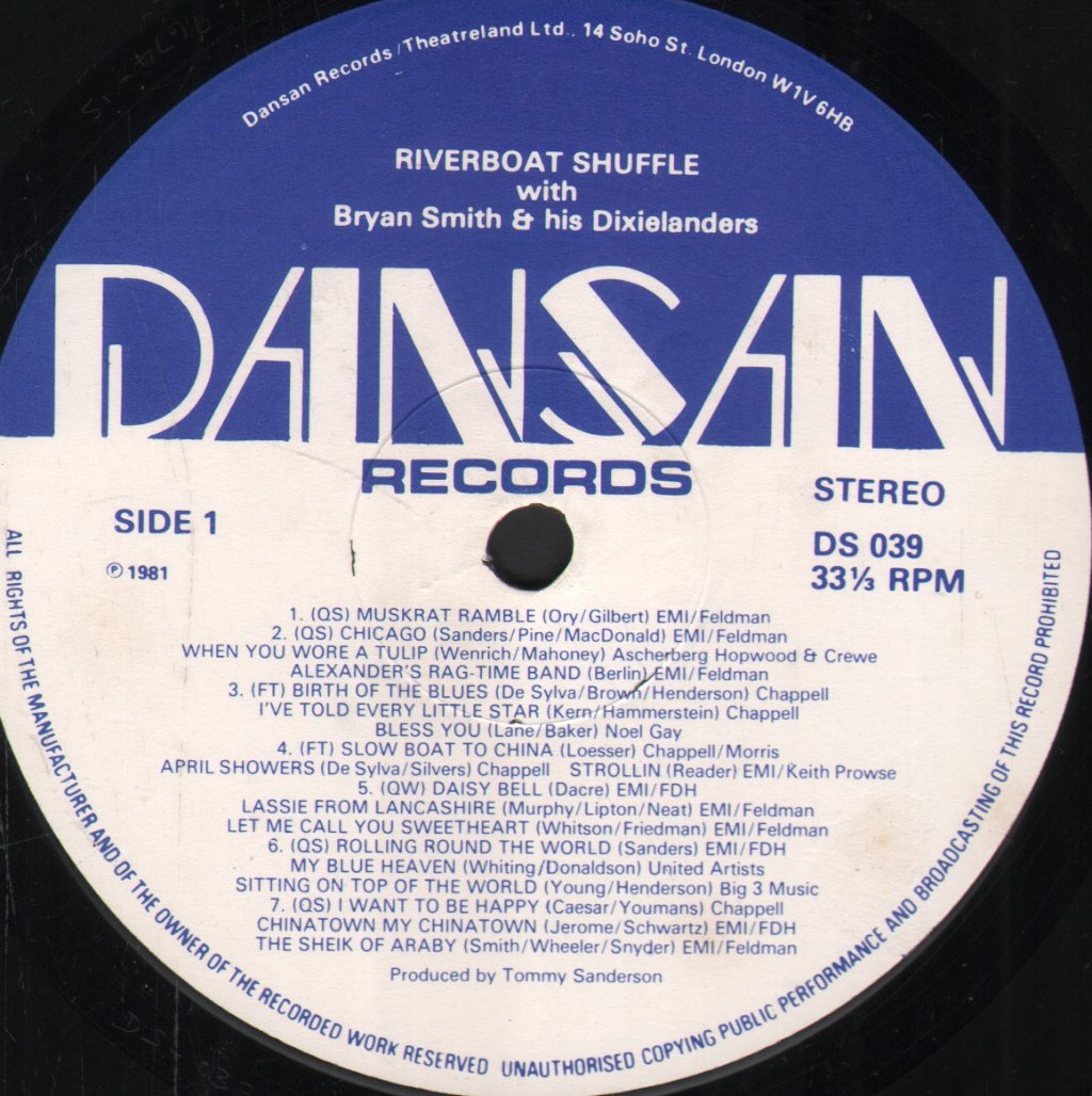 Bryan Smith And His Dixielanders - Riverboat Shuffle - Lp