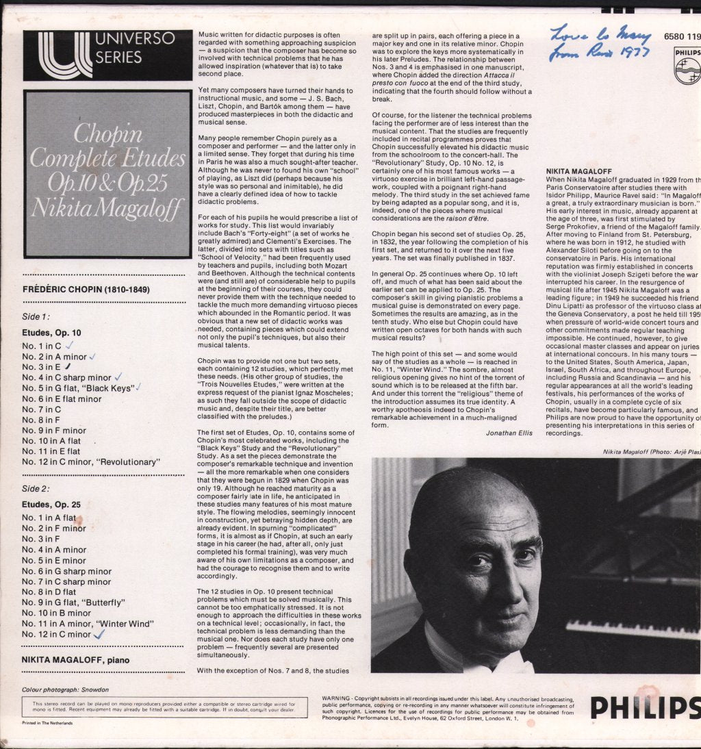 Nikita Magaloff - Chopin - Complete Etudes Op. 10 & Op. 25 - Lp