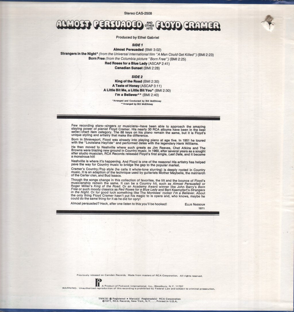 Floyd Cramer - Almost Persuaded And Other Hits - Lp
