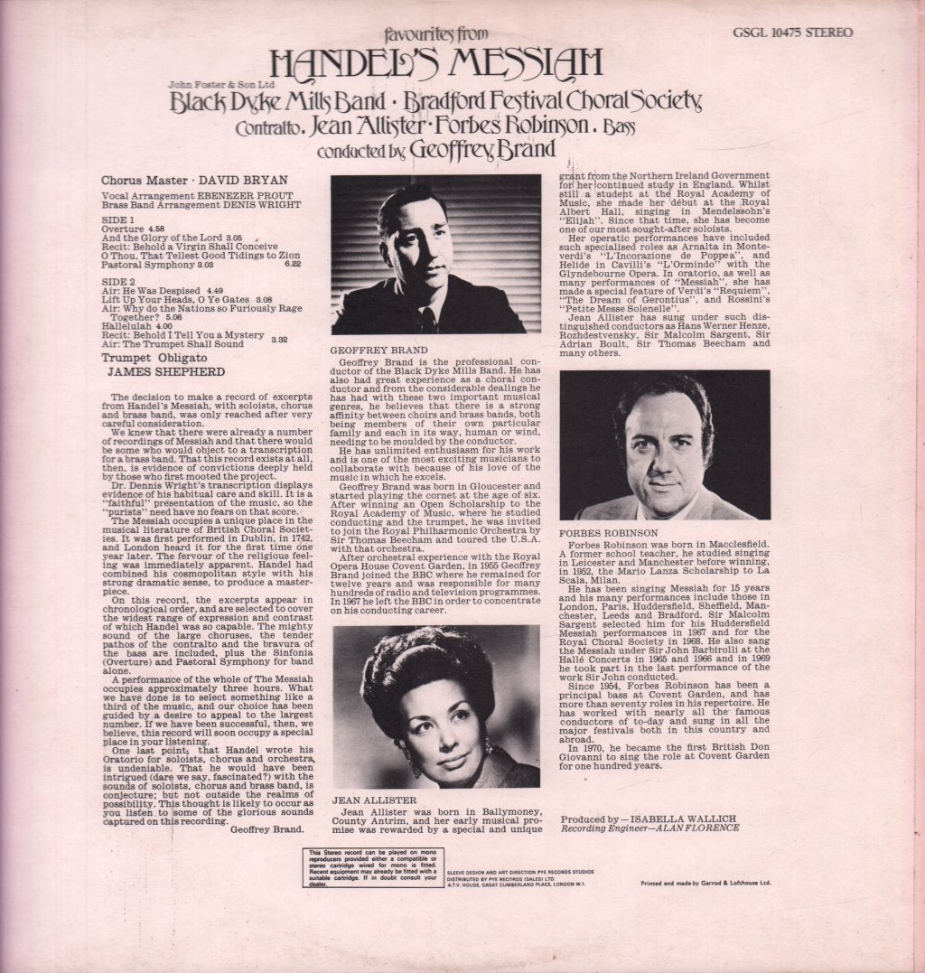 Black Dyke Mills Band - Favourites From Handel's Messiah - Lp