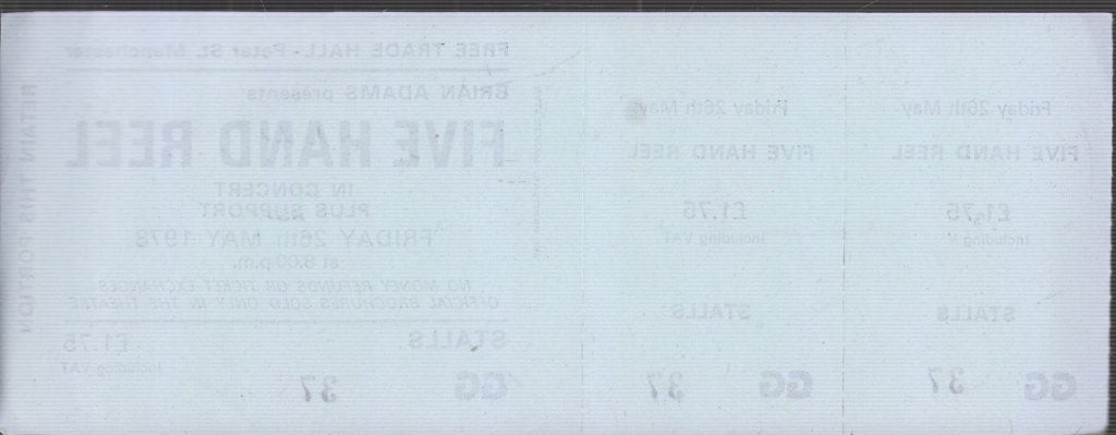 Five Hand Reel - Free Trade Hall Manchester 26Th May 1978 - Ticket