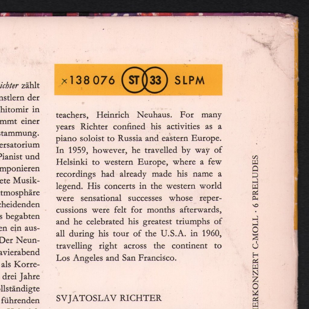 Svjatoslav Richter - Rachmaninoff - Klavierkonzert Nr.2 In C-Moll - Lp