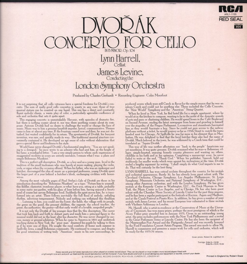 Lynn Harrell / James Levine / London Symphony Orchestra - Dvorak - Concerto For Cello - Lp