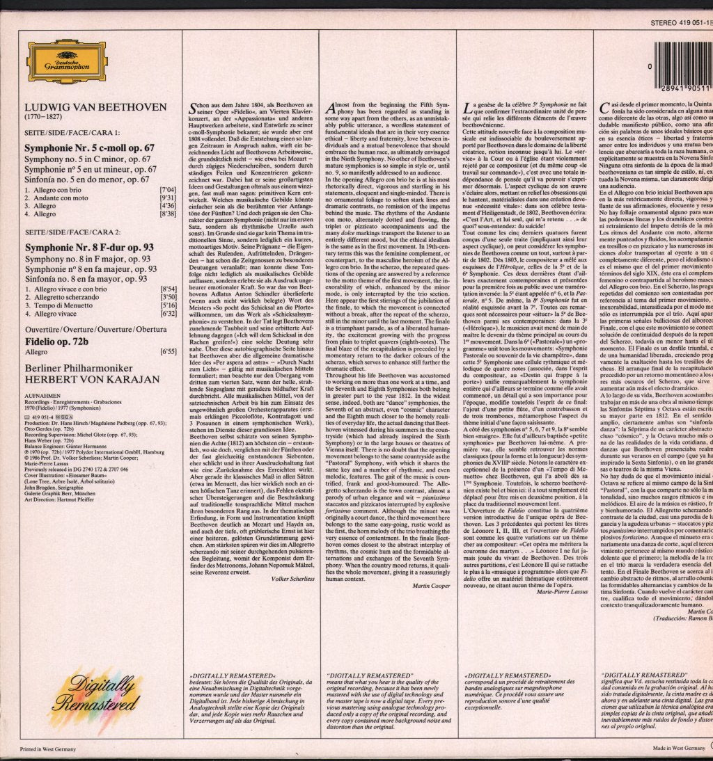 Herbert Von Karajan / Berlin Philharmonic Orchestra - Ludwig van Beethoven - Symphonies Nos. 5 & 8 - Lp
