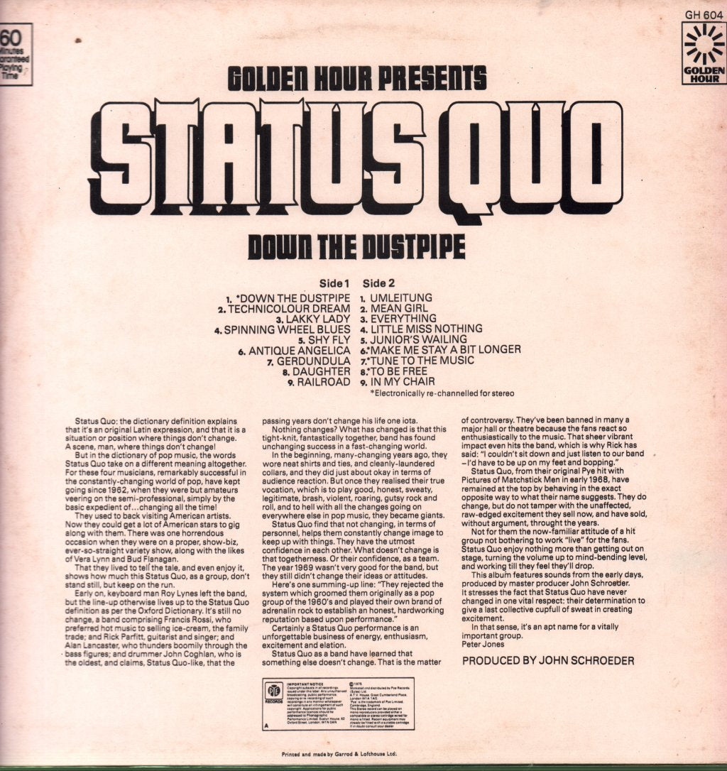 Status Quo - Down The Dustpipe - Lp