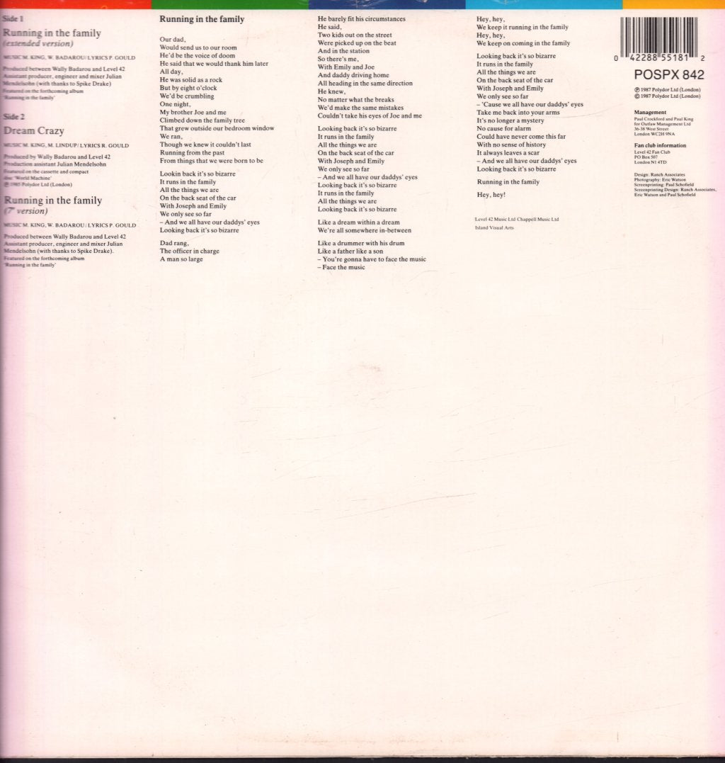 Level 42 - Running In The Family - 12 Inch
