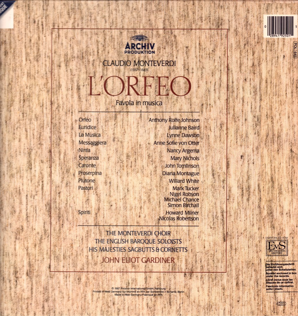 Monteverdi - L'Orfeo - Lp Box Set