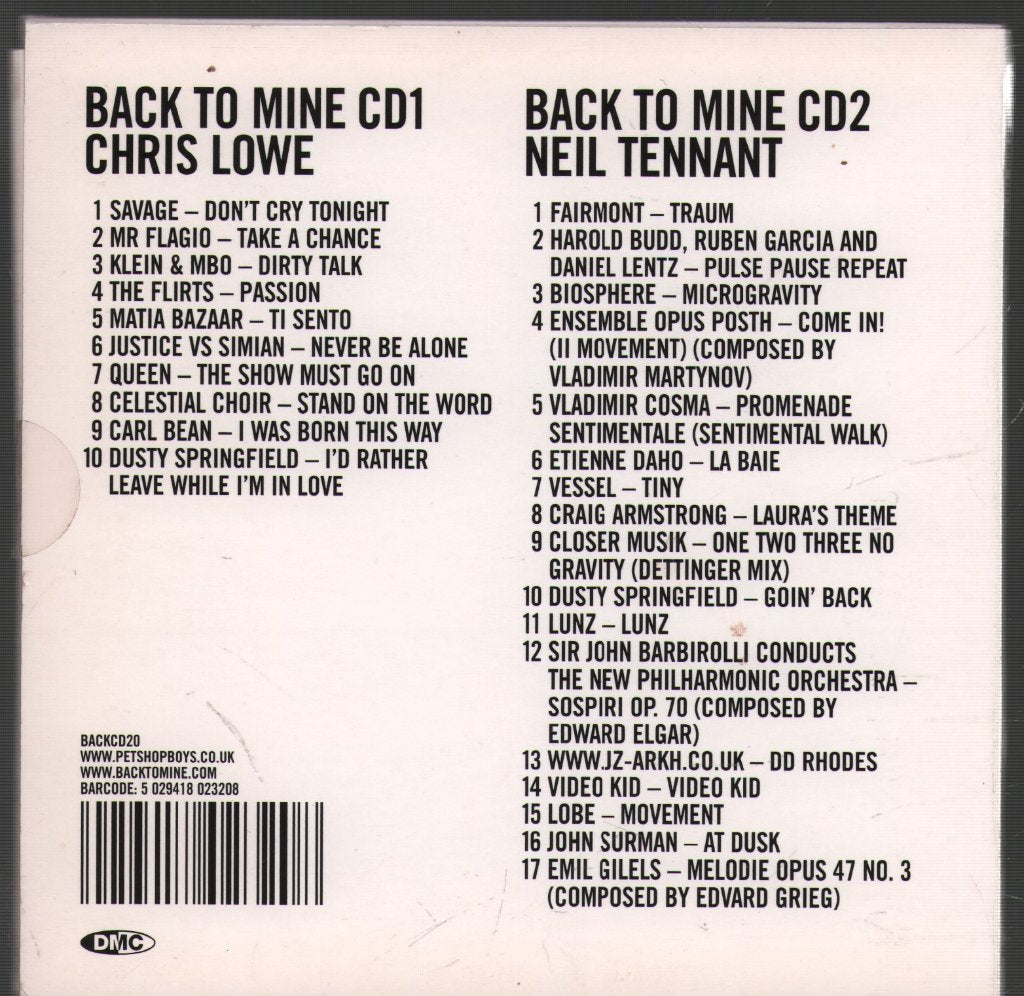 Pet Shop Boys - Back To Mine - Double Cd – Vinyl Tap