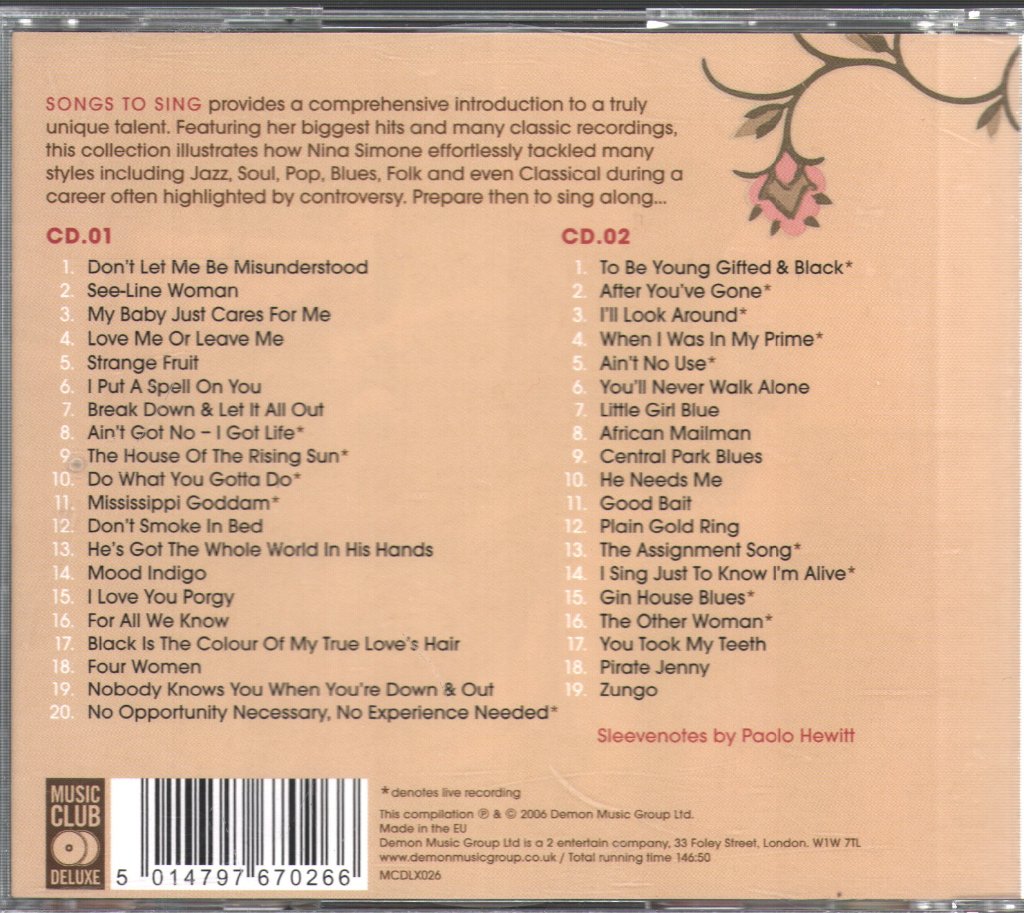 Nina Simone - Songs To Sing: The Best Of - Double Cd