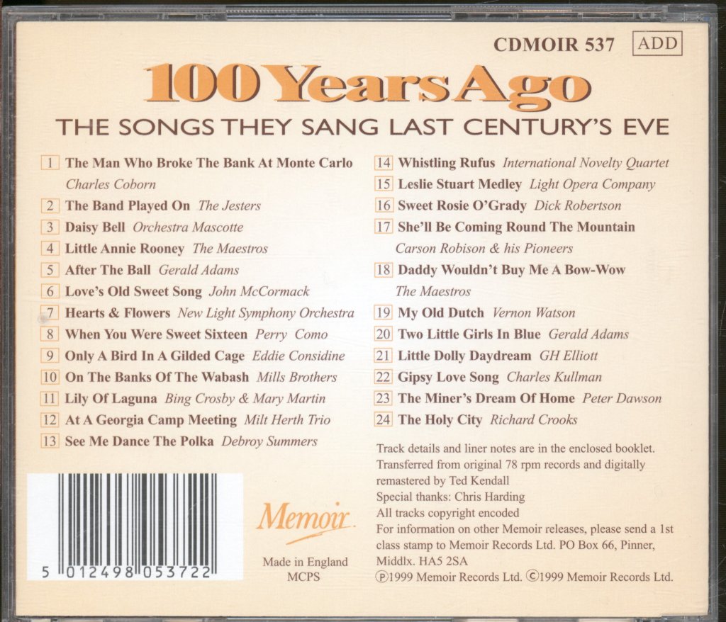 Various Artists - 100 Years Ago - The Songs They Sang Last Century's Eve - Cd