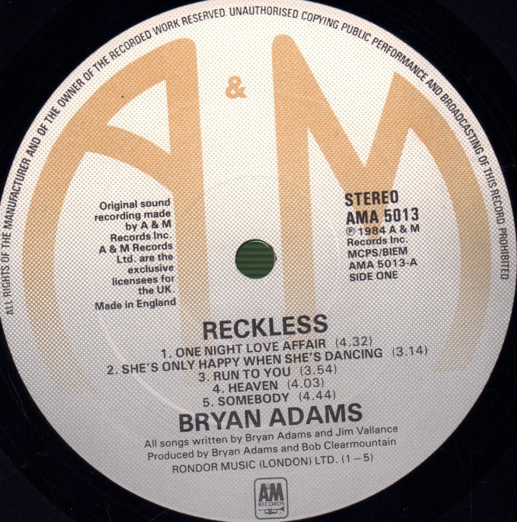 Bryan Adams - Reckless - Lp