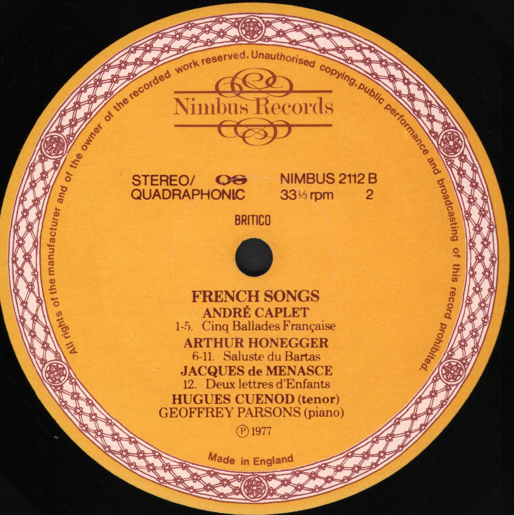 Hugues Cuenod / Geoffrey Parsons - French Songs - Lp