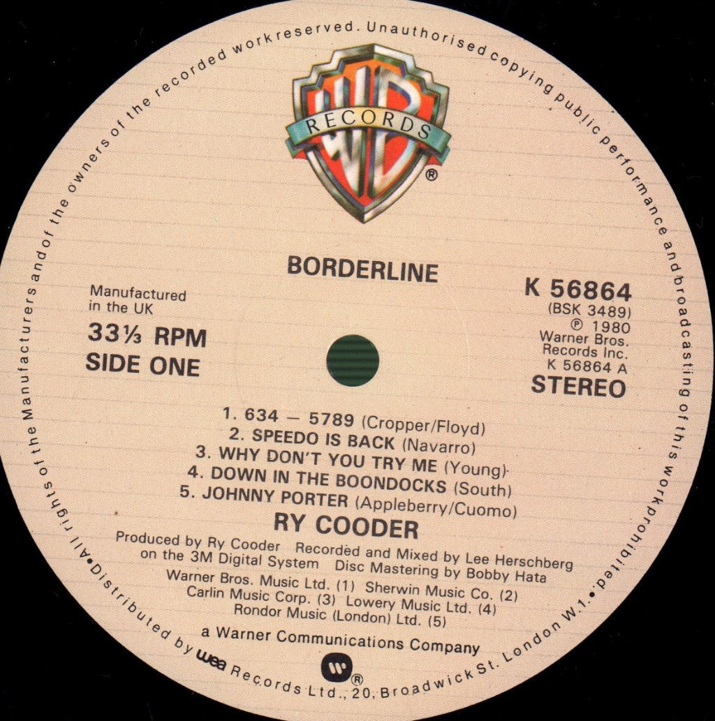 Ry Cooder - Borderline - Lp