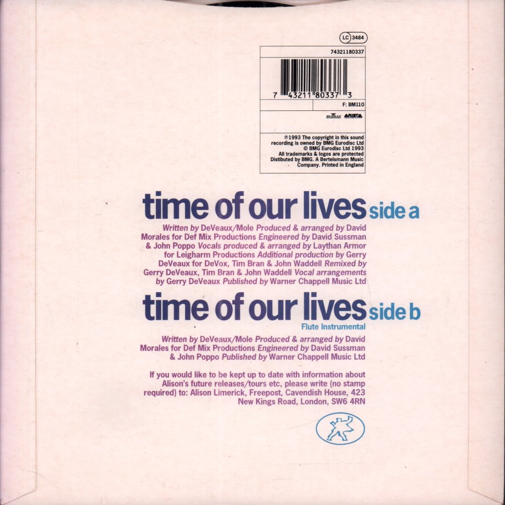 Alison Limerick - Time Of Our Lives - 7 Inch