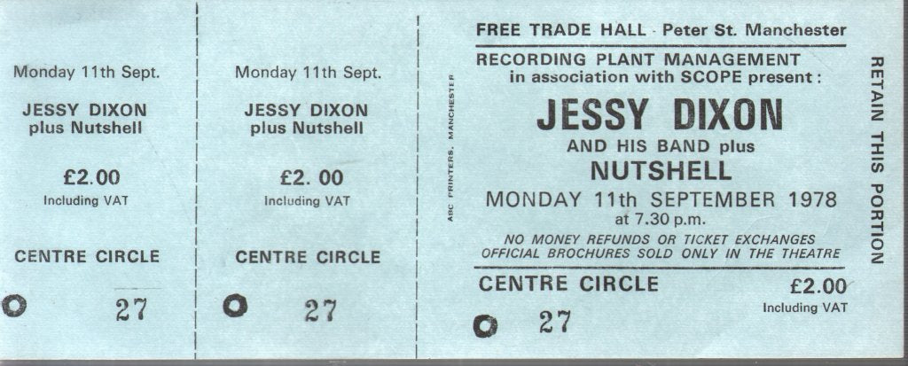 Jessy Dixon/Nutshell - Free Trade Hall Manchester 11Th Sept 1978 - Ticket