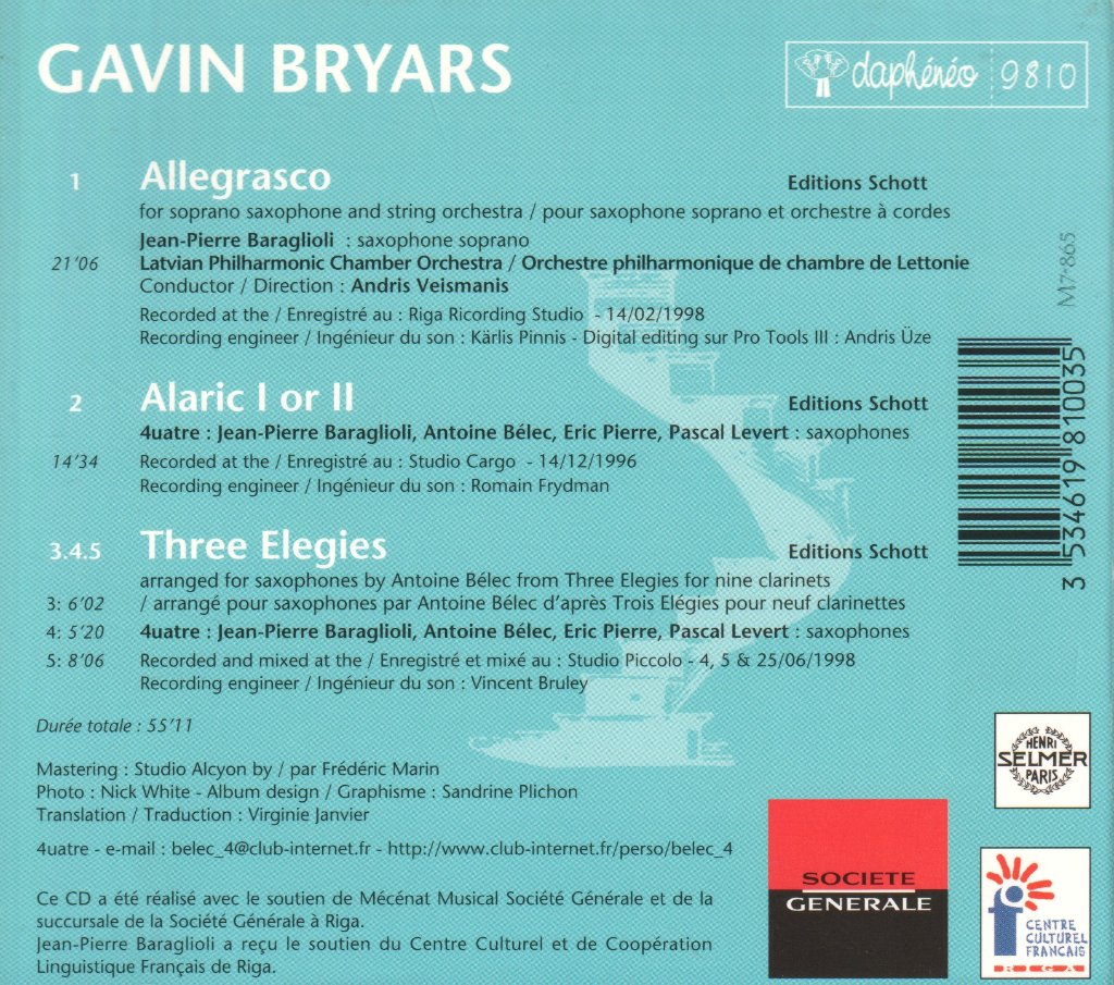Gavin Bryars - allegrasco alaric I or II three elegies - Cd