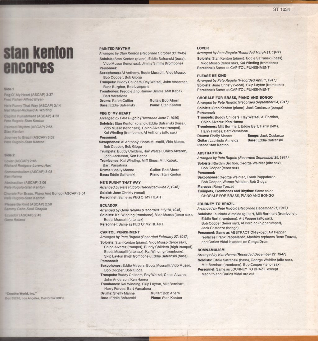 Stan Kenton And His Orchestra - Encores - Lp