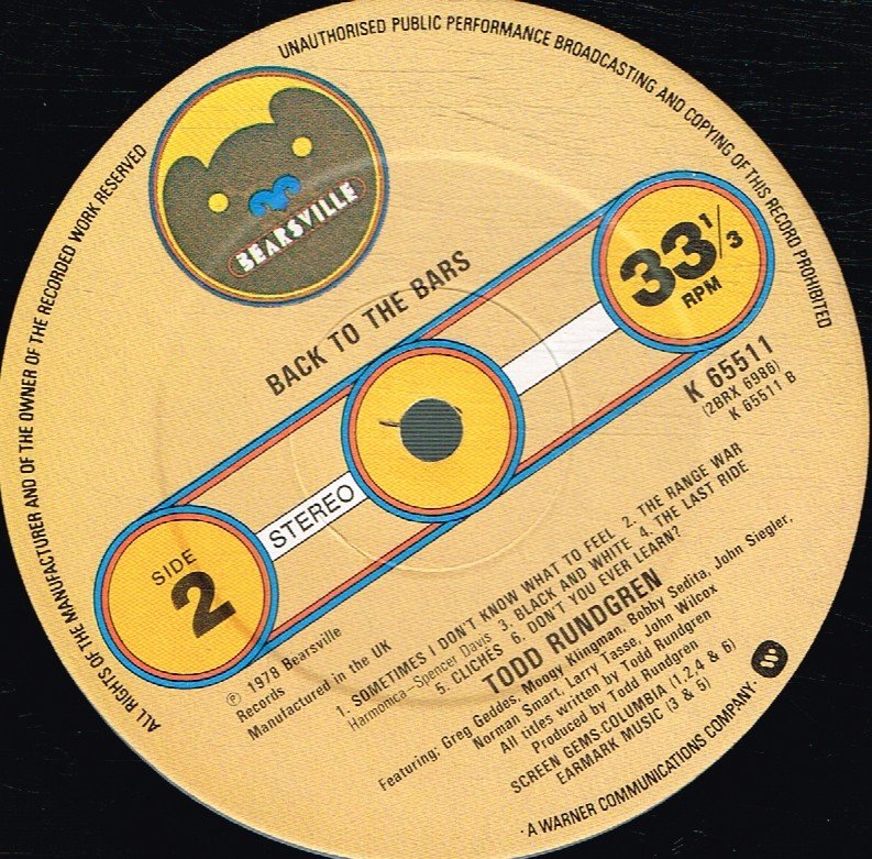 Todd Rundgren - Back To The Bars - Double Lp