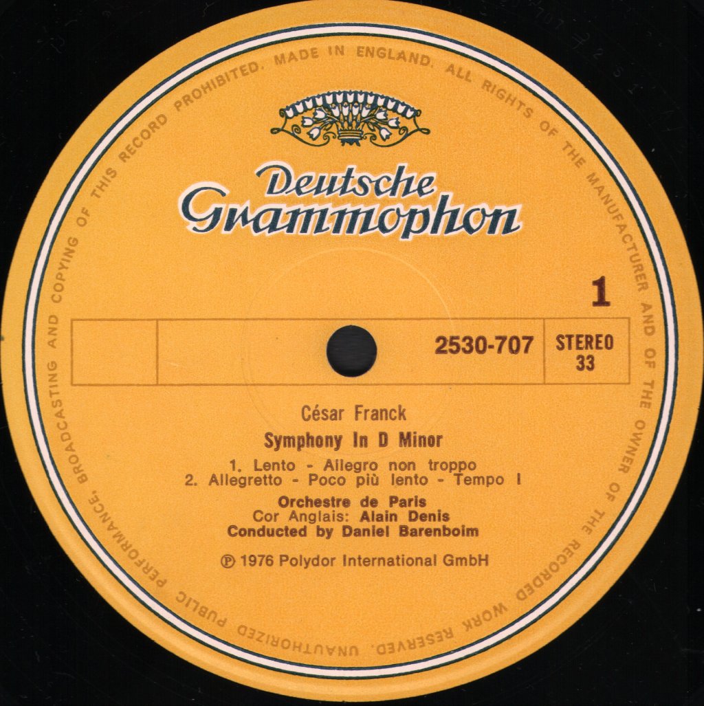 Daniel Barenboim / Orchestre De Paris - Cesar Franck - Symphonie D-Moll / In D Minor - Lp