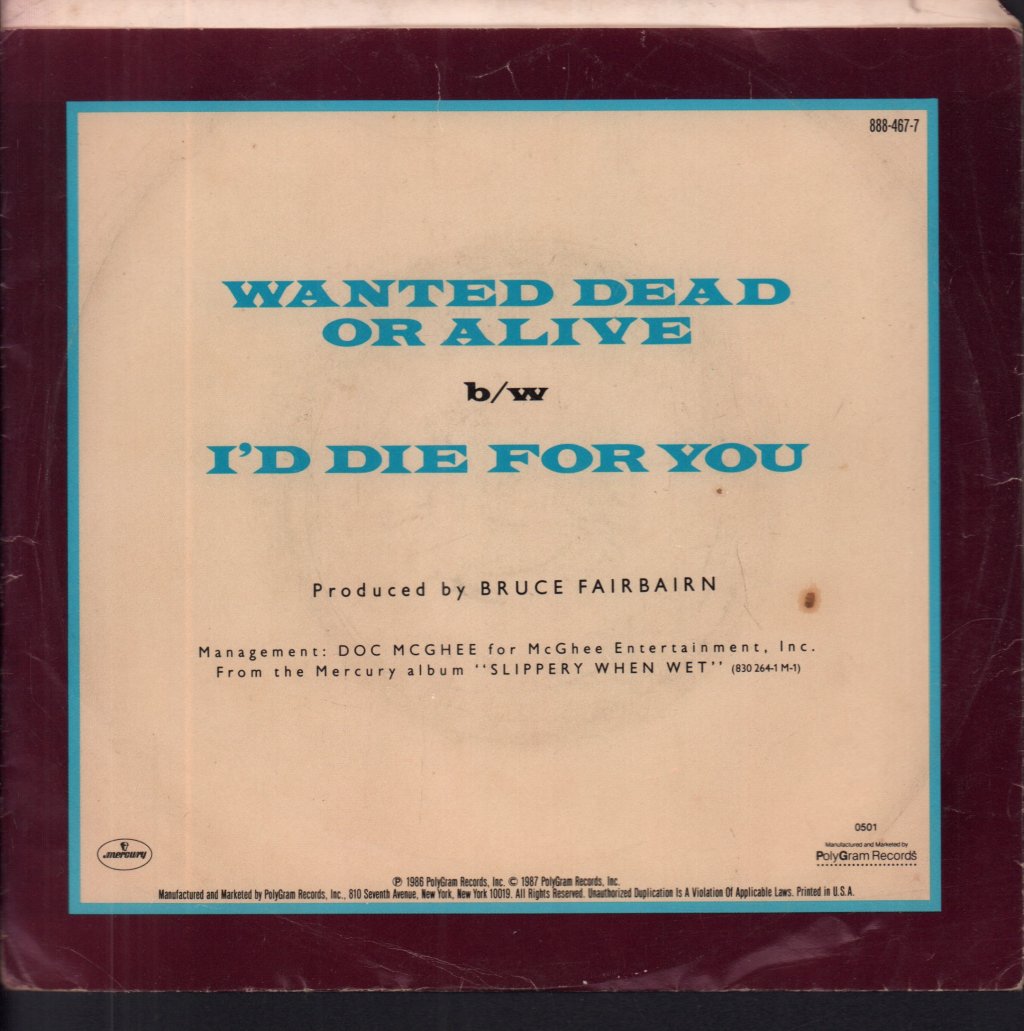 Bon Jovi - Wanted Dead Or Alive - 7 Inch